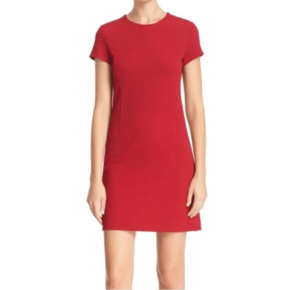 Theory Dresses & Skirts - Theory Jatinn Short Sleeve Traceable Wool Suiting Dress Bright Crimson Red 6